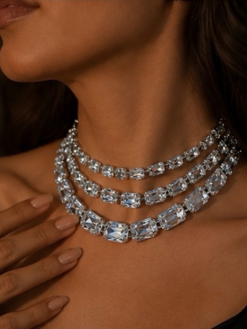 Opulent Silver Crystal Collar Necklace - Picture 2 of 4